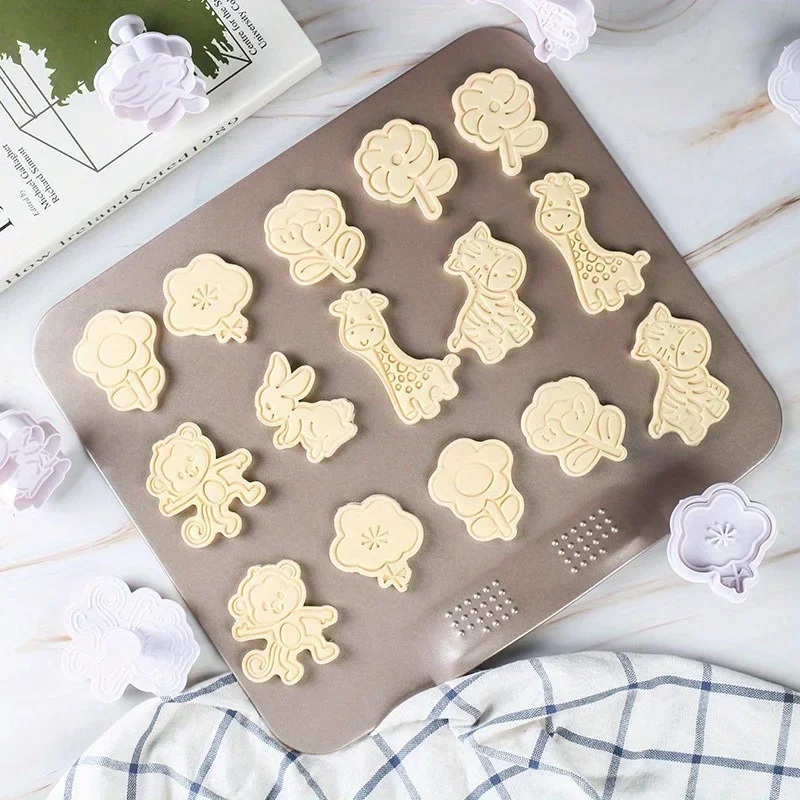 قالب بسكويت زهور على شكل حيوان كرتوني ، مكبس بسكويت ، منقوش فندان ، أدوات خبز المطبخ