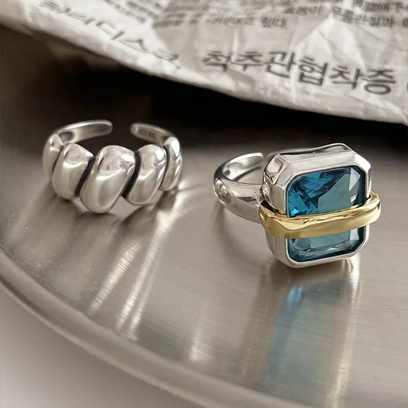 New Arrival Hot Sell Trendy Blue Crystal Cross Thai Silver Female Engagement Ring For Women No Fade Birthday Gifts Cheap
