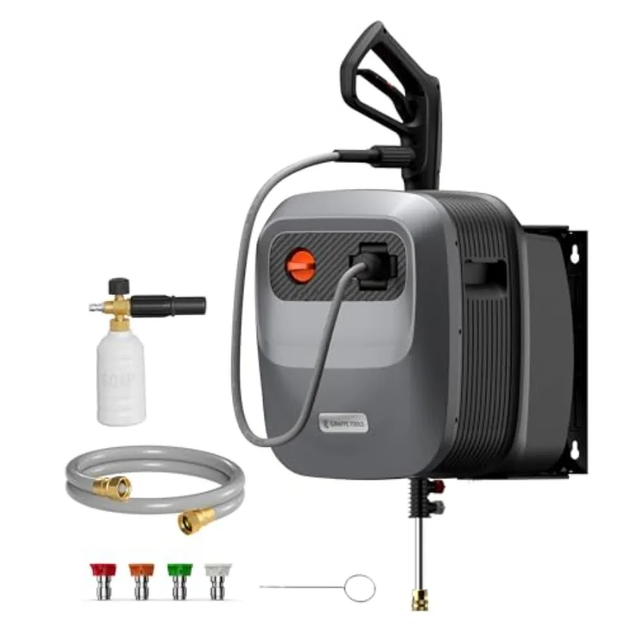 

Grandfalls Retractable Pressure Washer G20 2500 PSI 2.2 GPM 180° Wall Mounted Power Washer Auto-Retract with 65FT Hose Reel 5 N