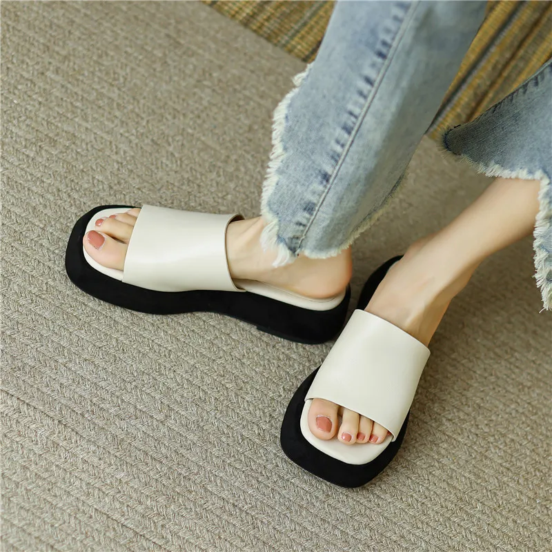 Fedonas Vrouwen Sandalen Lente Zomer Hoge Kwaliteit Lederen Slippers Flats Platforms Mode Beknopte Casual Schoenen Vrouw