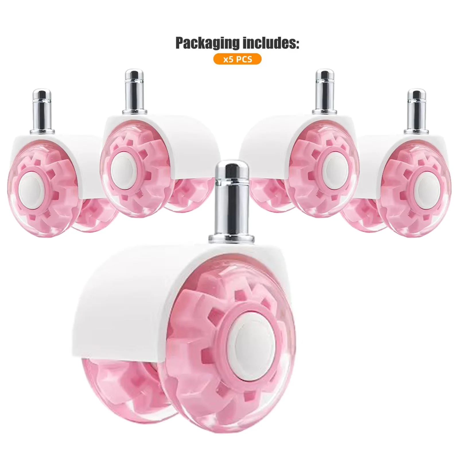 

5 Pcs 2 Inch Silent PU Office Chair Wheels, Transparent Double Casters, Grip Ring Stem, For Gaming & Executive Chairs