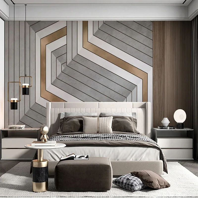 

Custom Any Size 3D Mural Modern Simple Geometric Luxury High-Grade Solid Wood Grille Bedroom Sofa Background Wall Papel De Pared