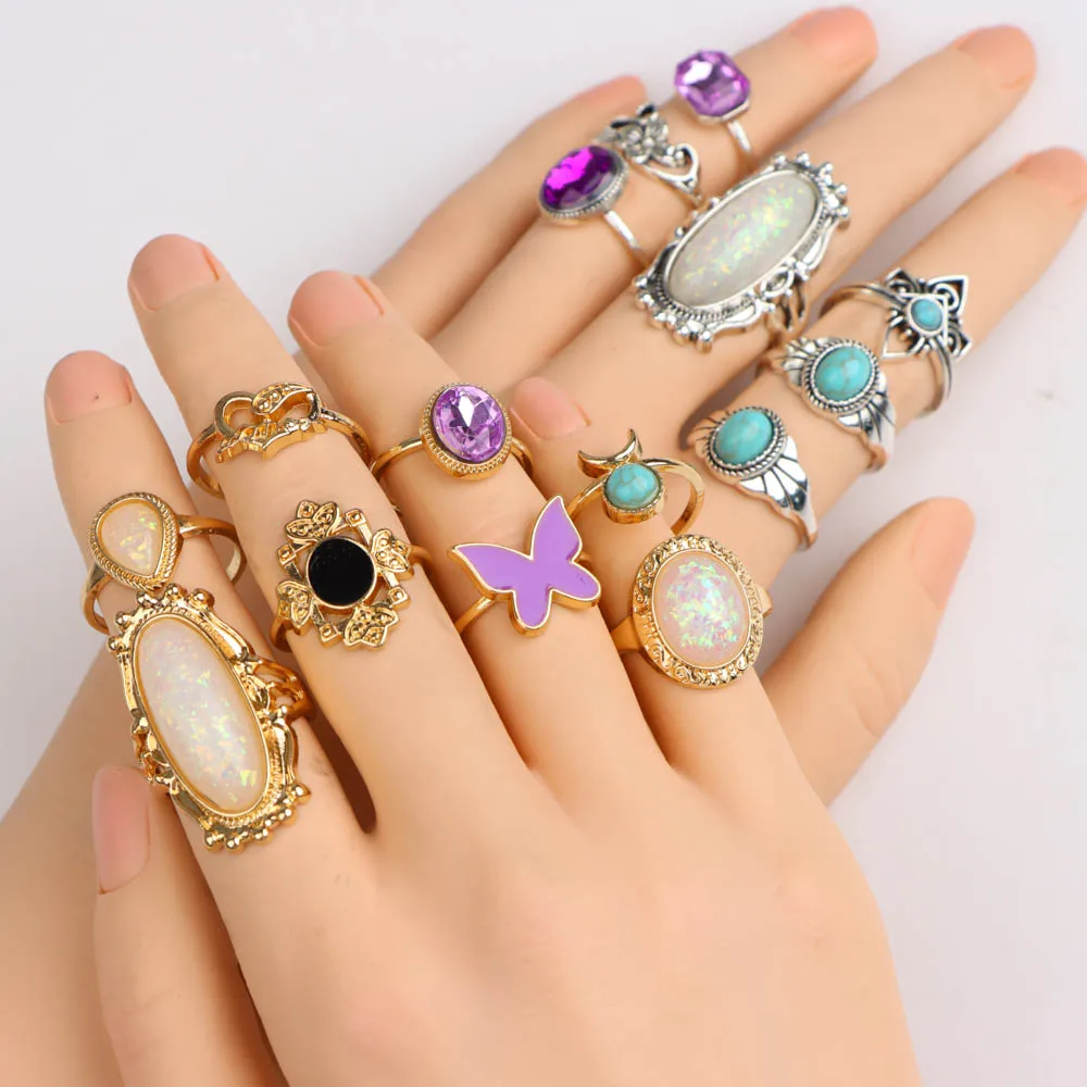 20/30 قطعة/الوحدة سحر الموضة بوهيميا الفاخرة الحجر الطبيعي أصابع خواتم للنساء مزيج نمط خمر مجوهرات اكسسوارات هدية حفلة