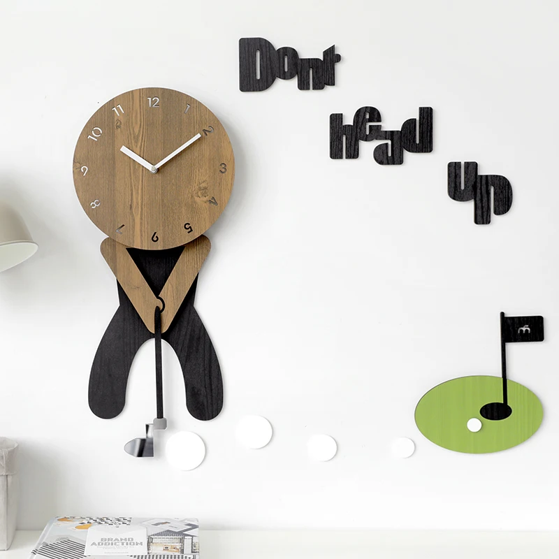 Golf putter clock wall living room bedroom mute hanging children cartoon home 97x55CM