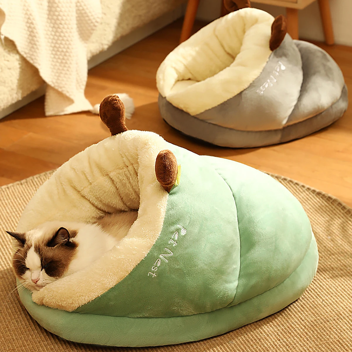 Thicker Plush Cat Bed Winter Pet Round Cushion Cave House Warm Cat Basket Slipper Pet Sleep Bag Nest Kennel For Small Dog Cats