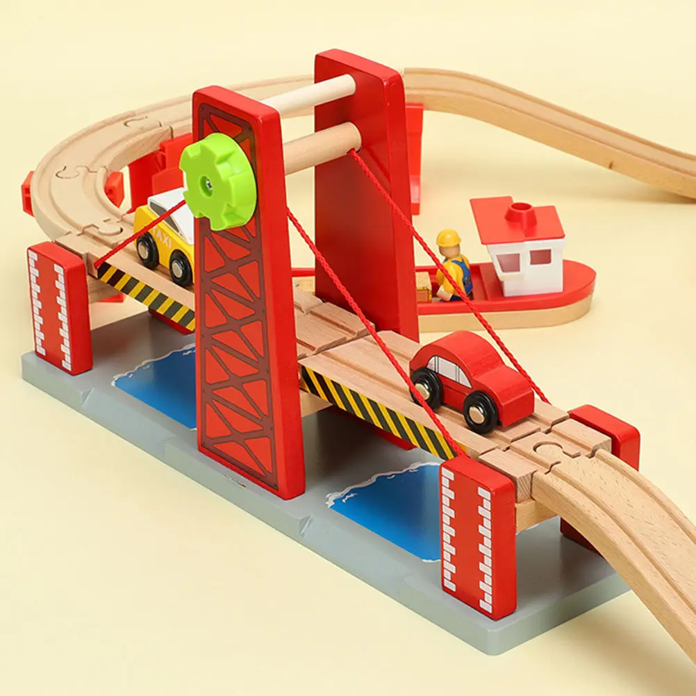 

1Set Train Track Bridges for Toddlers Wooden Building Set Expandable Railroad Layout Learning Environment Play