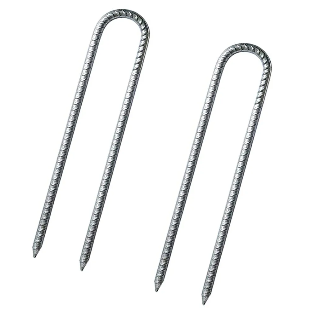 

2pcs Tent Stake Garden Peg U-Shaped Ground Nail Heavy Duty Outdoor Trampoline Stakes Durable Galvanized Steel Fixing Tool For