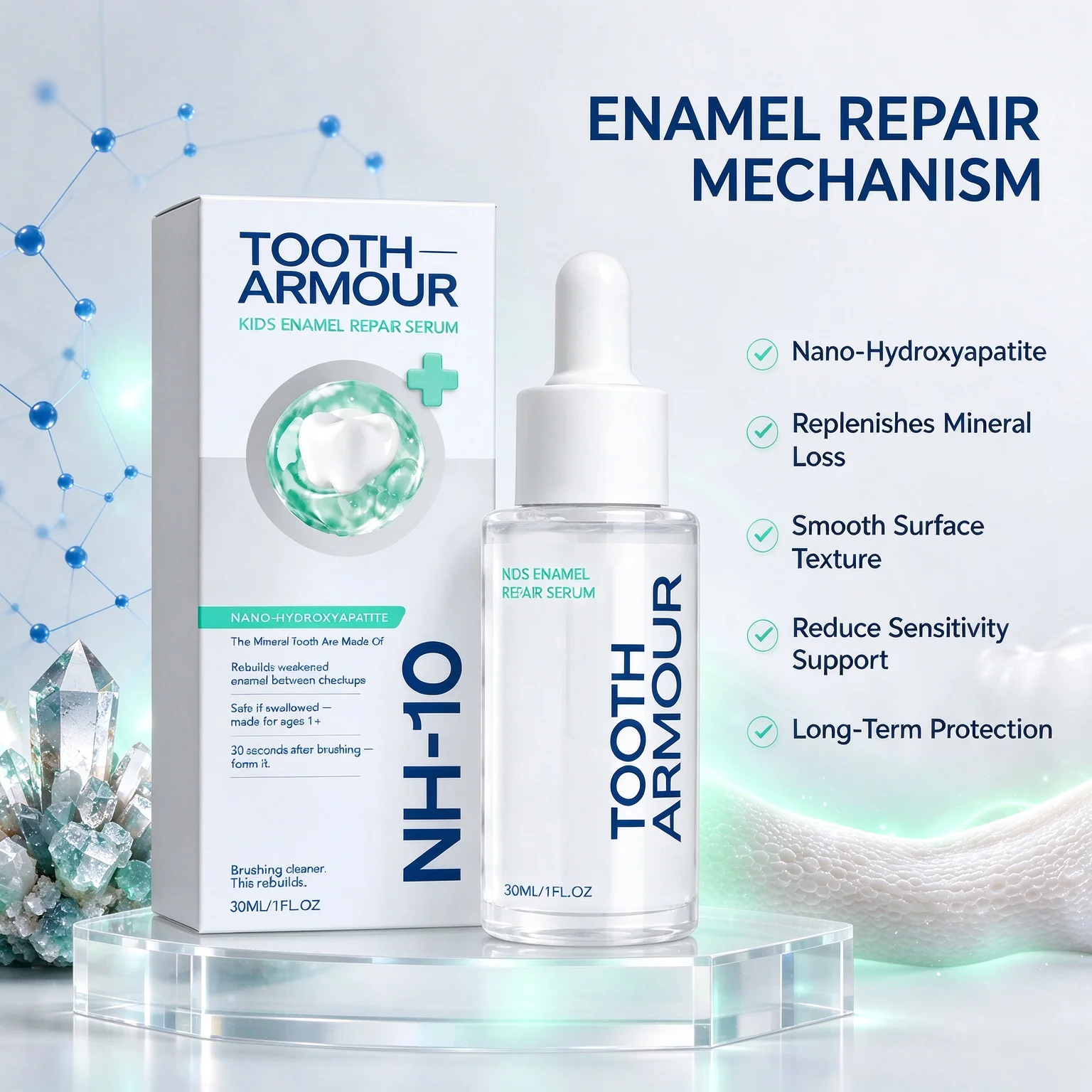 Tooth Armour NH-10 Kids Enamel Repair Serum nHAP Nano Hydroxyapatite Rebuild Weakened Enamel Anti Cavity Kids Oral Serum 30ml
