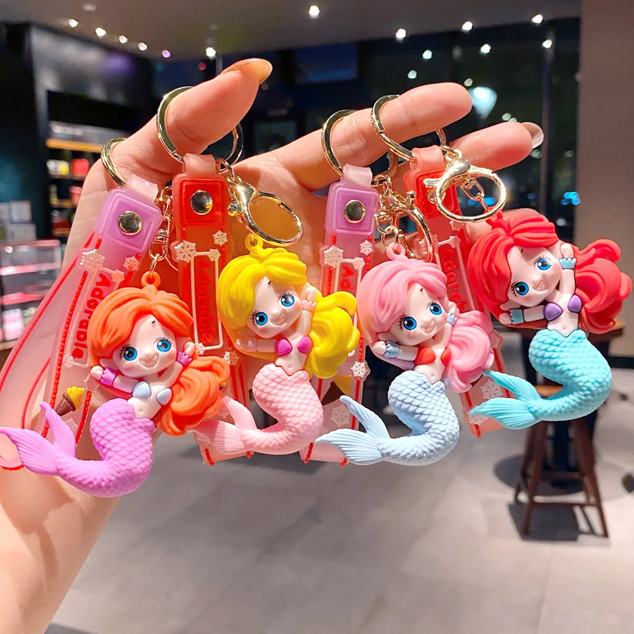 

MINISO Cute Disney Keyring Mermaid Princess Cartoon Keychain Hanging Couples Bag Pendant Small Gift