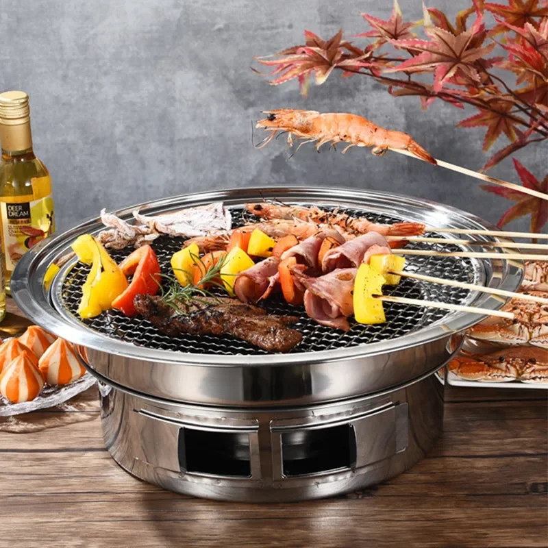 Portable Barbecue Stove Stainless Steel Circular Charcoal Household Non Stick Barbecue Stove Outdoor Commercial Carbon Oven