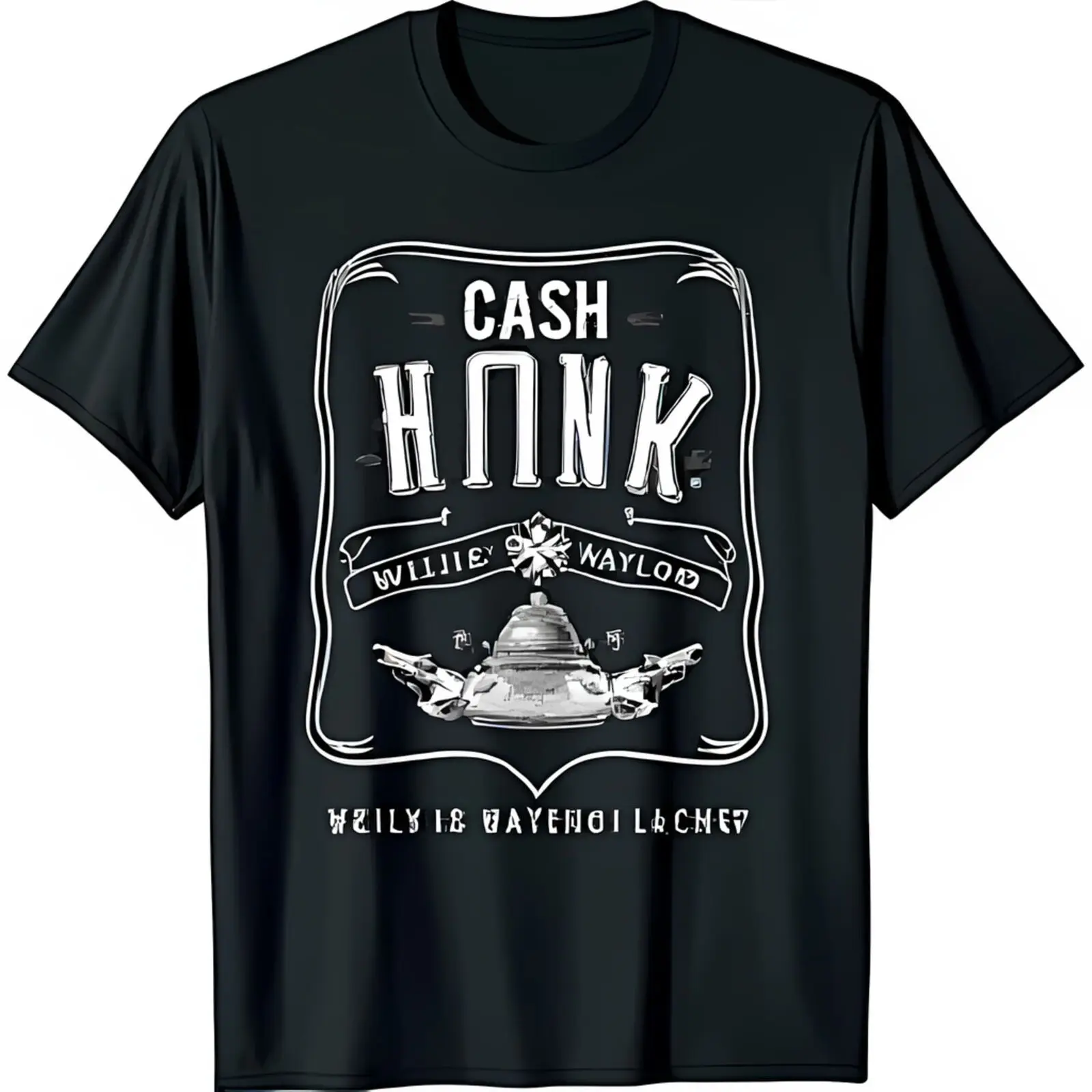 Vintage Black T-Shirt with Bold Cash Honk Graphic & Spaceship Design