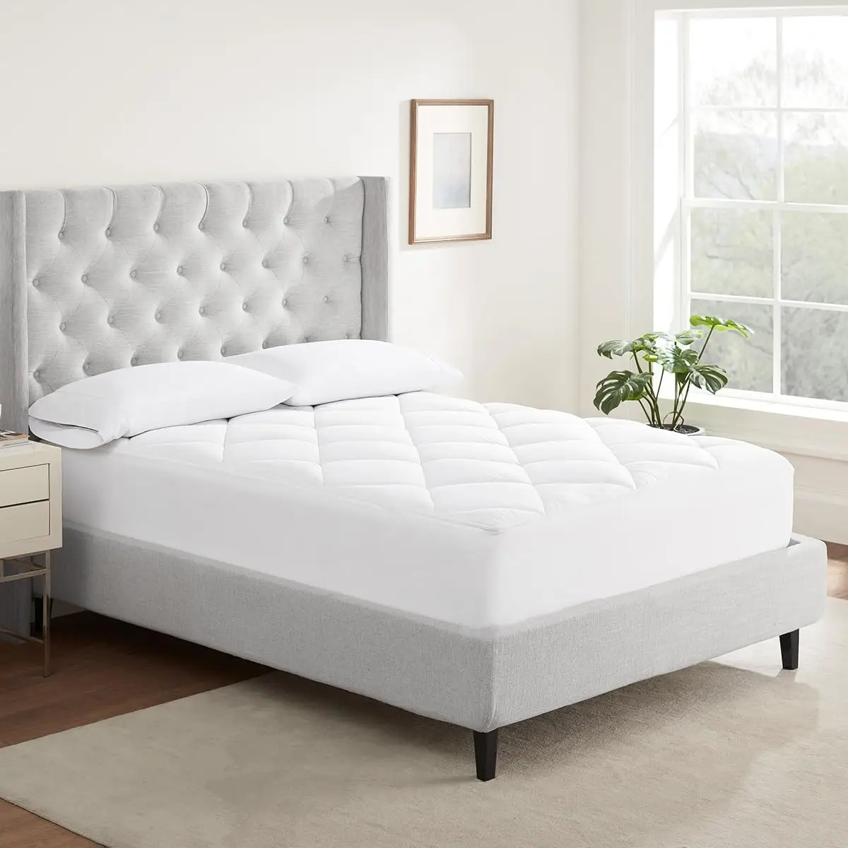 

100% Cotton Quilted Mattress Pad, Cooling & Breathable, Moisture Wicking, 18" Deep Pocket, Queen, White