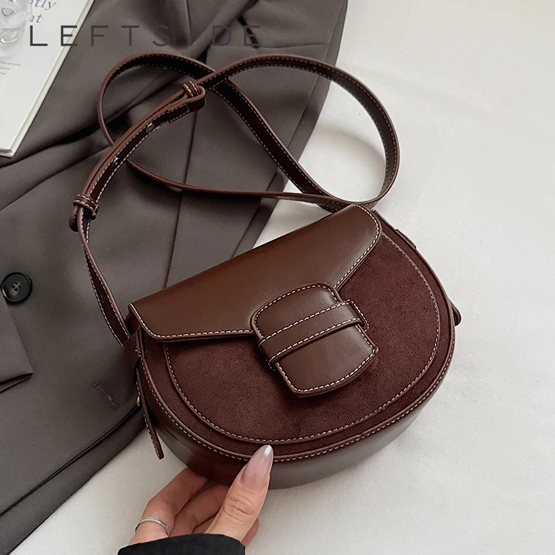 

Левая сторона, женская маленькая сумка через плечо из искусственной кожи, зима 2024, ретро-седло, сумка на плечо, роскошные дизайнерские женские сумки и кошельки