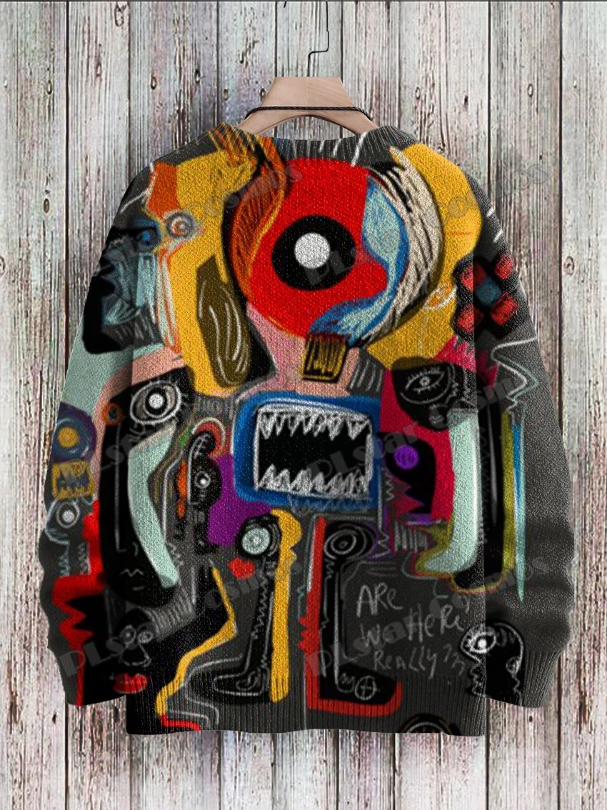 Winter Unisex Casual Knit Pullover Sweater Are We Really Here Street Art Graffiti 3D Printed Crewneck Knitted Sweaters KMY18