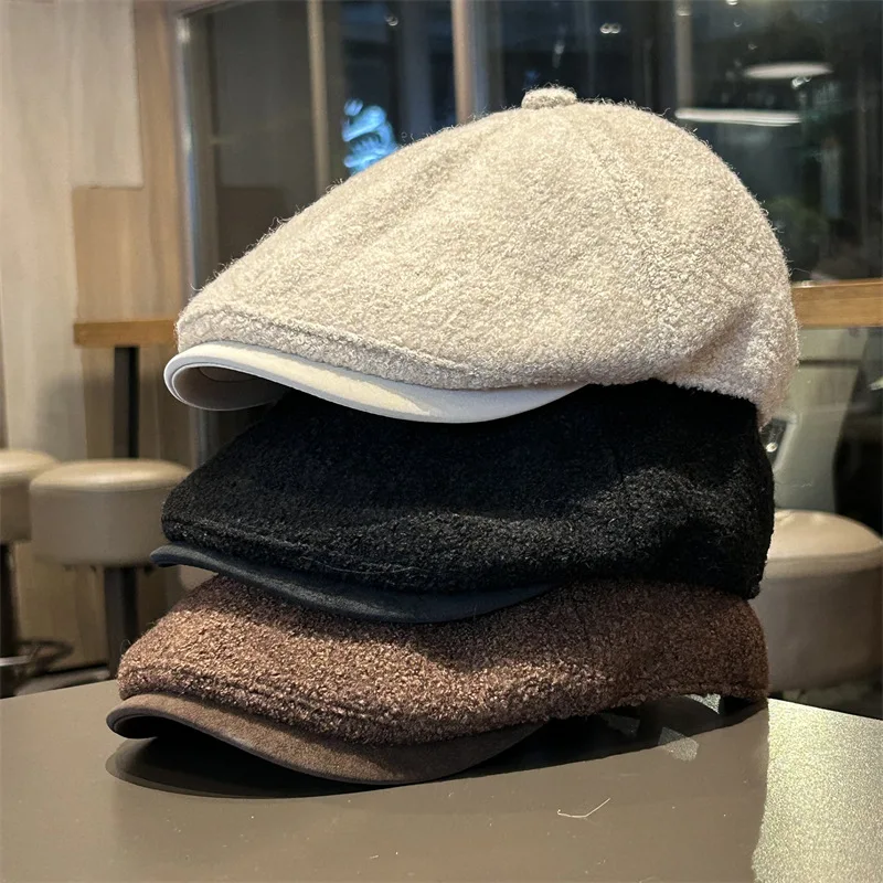 قبعة ريترو للرجال والنساء، لون خالص للخريف/الشتاء، أزياء بسيطة متعددة الاستخدامات، قبعة ذات وجهين للأمام