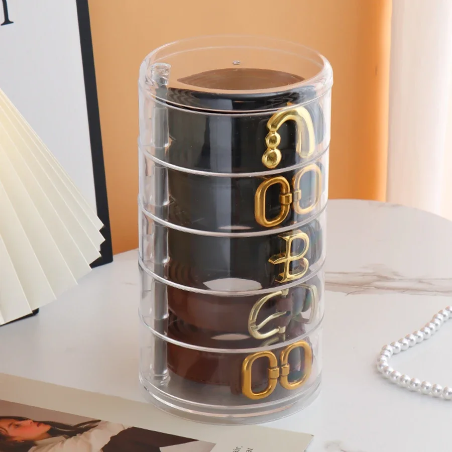 Rotating Multi-Layer Belt Organizer - Transparent Display Case For WomenS Belts, Necklaces & Jewelry - Contemporary Style Ecoco