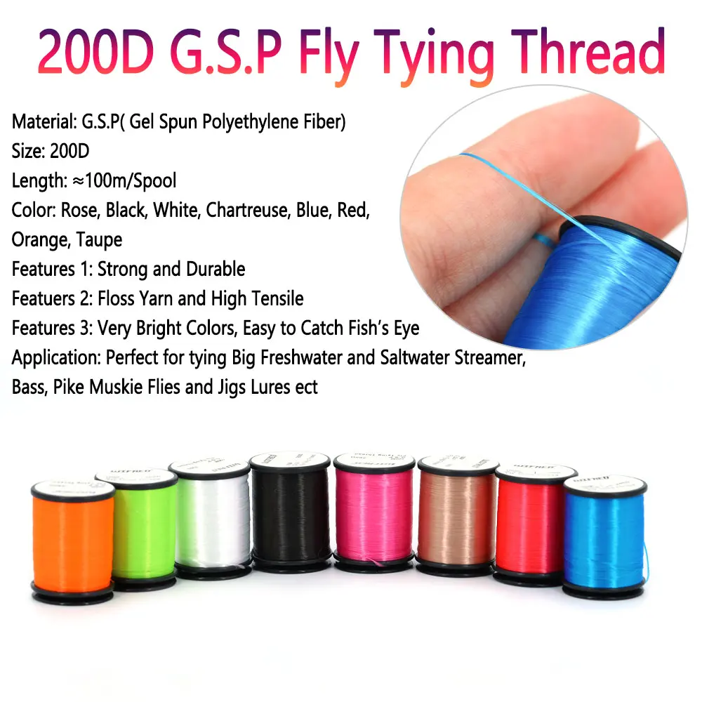 10D 20D 30D 50D 100D 75D 140D 200D GSP Fly Tying Polyethylene Floss Thread High Tensile Tying Line for Dry Wet Pike Streamer Fly