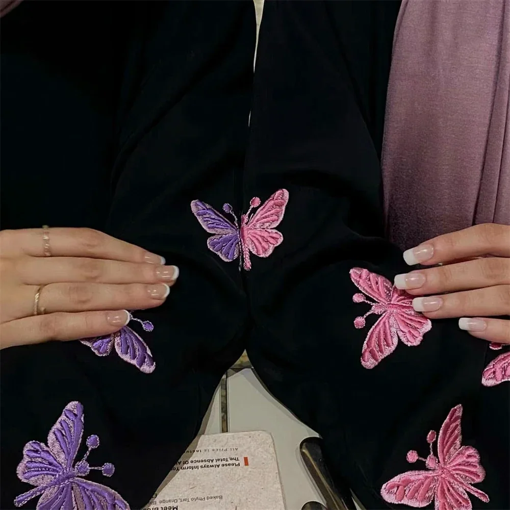 

New Butterfly Embroidery Abaya for Muslim Dress Ramadan Women Turkey Dubai Kimono Cardigan Kebaya Eid Caftan Robe Islam Clothing