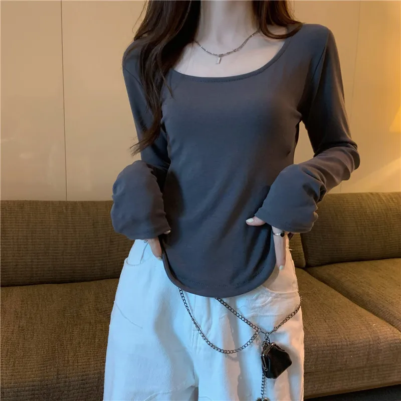 Autumn Korean Fashion Y2K T-shirt Woman Japanese Long Sleeve O-Neck Tee Shirt Women Vintage Sexy Corset Casual Crop Top Clothes