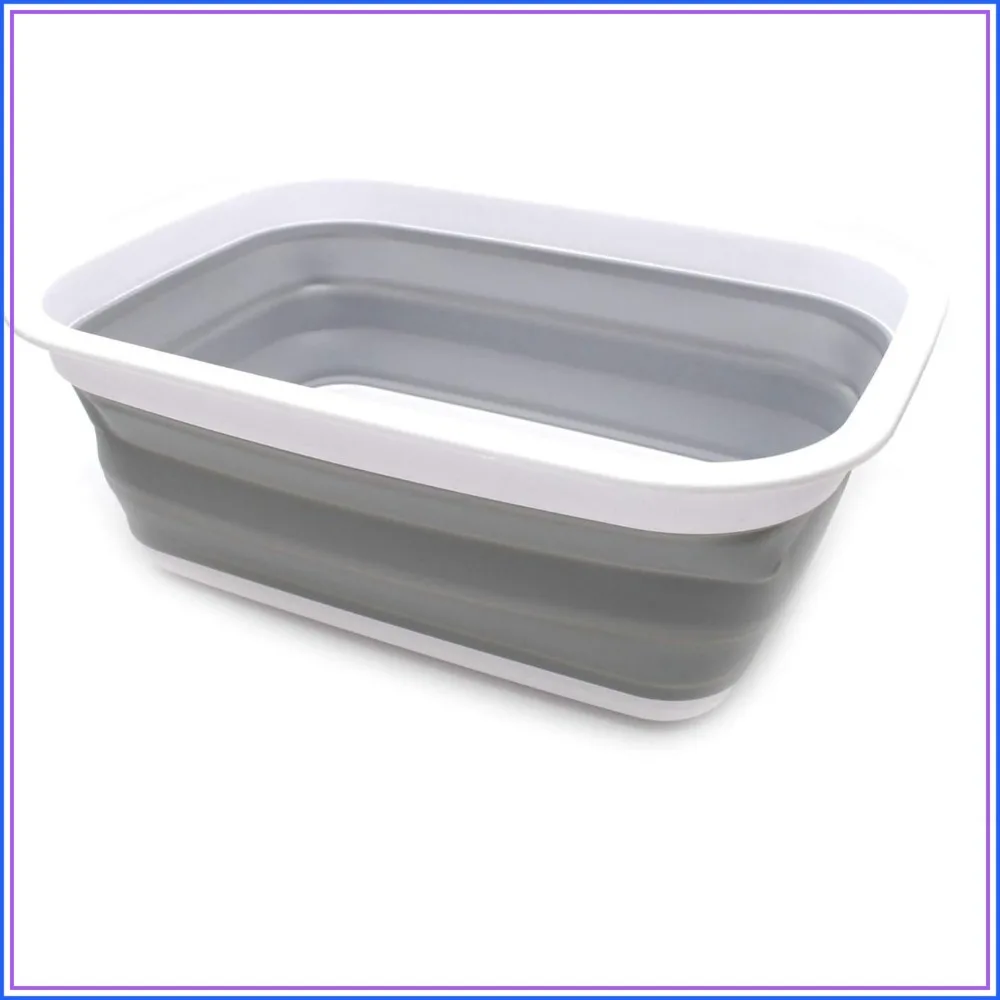 

9.2L Collapsible Wash Basin, Foldable Outdoor Picnic Basket, Portable Plastic Tub, Space Saving Storage Container (M, Gray)