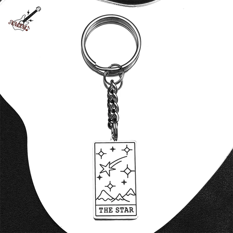 

Tarot Cards The Star Mountain Key Chains for Women Men Stainless Steel Silver Color Divination Hangings Keyholder Jewelry K3470