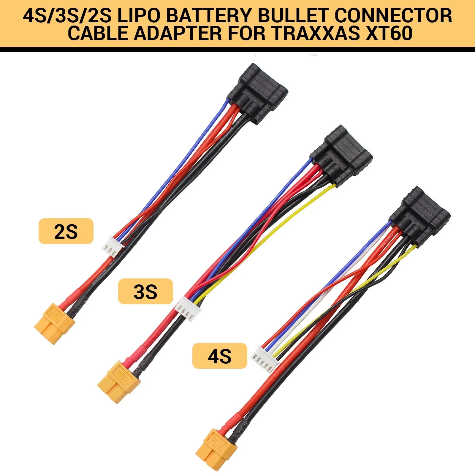 

4S/3S/2S Lipo Battery Bullet Connector Cable Adapter for Traxxas RC Car