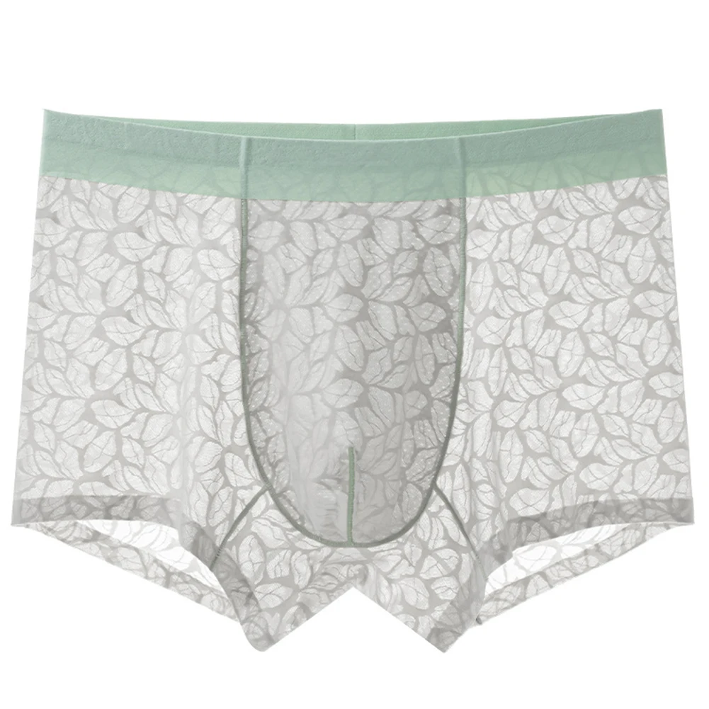 Men's Ice Silk Lace Boxer Shorts Seamless Stretchy Breathable Mesh Underwear Trunks Mid Waist Quick Dry Daily Classic Solid