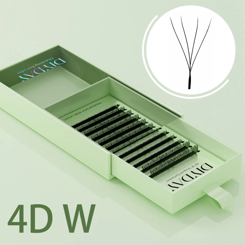 DIYDAY L/LU/M 3D W 모양 속눈썹 익스텐션 W 스타일 인조 밍크 속눈썹, 프리메이드 볼륨 선풍기 속눈썹 용품