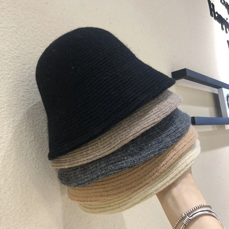 VISROVER 5 Colors Unisex Solid Color Wool Winter Bucket Hat Best Matched Winter New Cashmere Woman Warm Fish Cap Wholesales