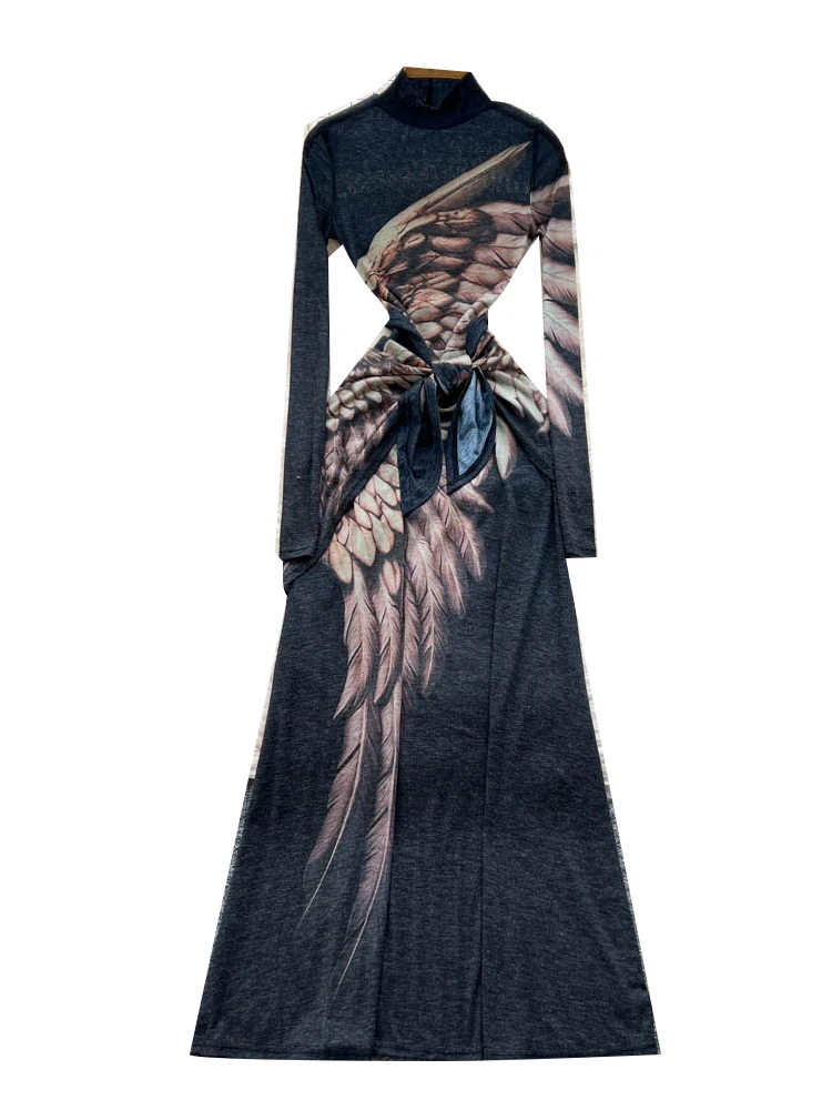 Cravatta retrò in vita lunga stampa Sve Dr coreano Sle a vita alta A-Line Midi Dr per le donne Summer Commute Faion