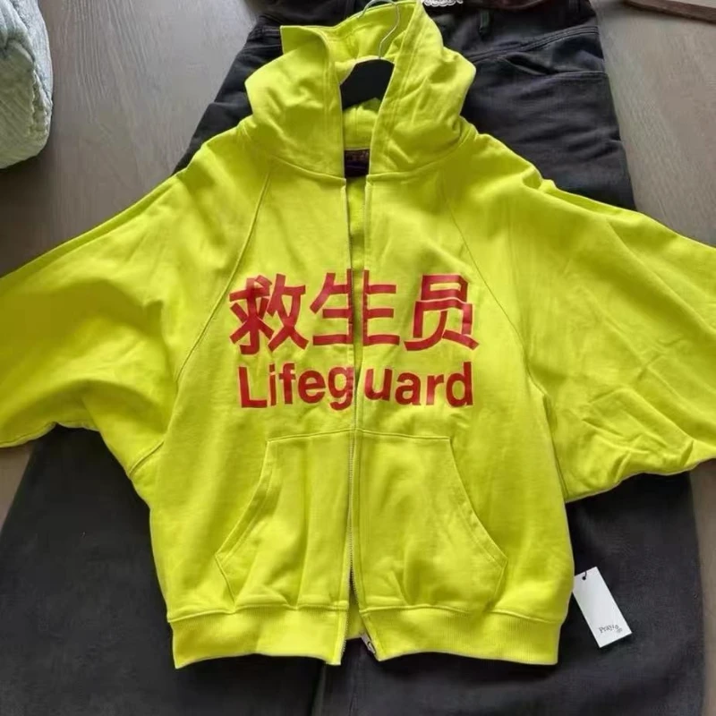 الفلورسنت الأصفر هودي بلوزات عالية الجودة حرس طباعة التالفة سترة الرجال النساء Drab هوديس
