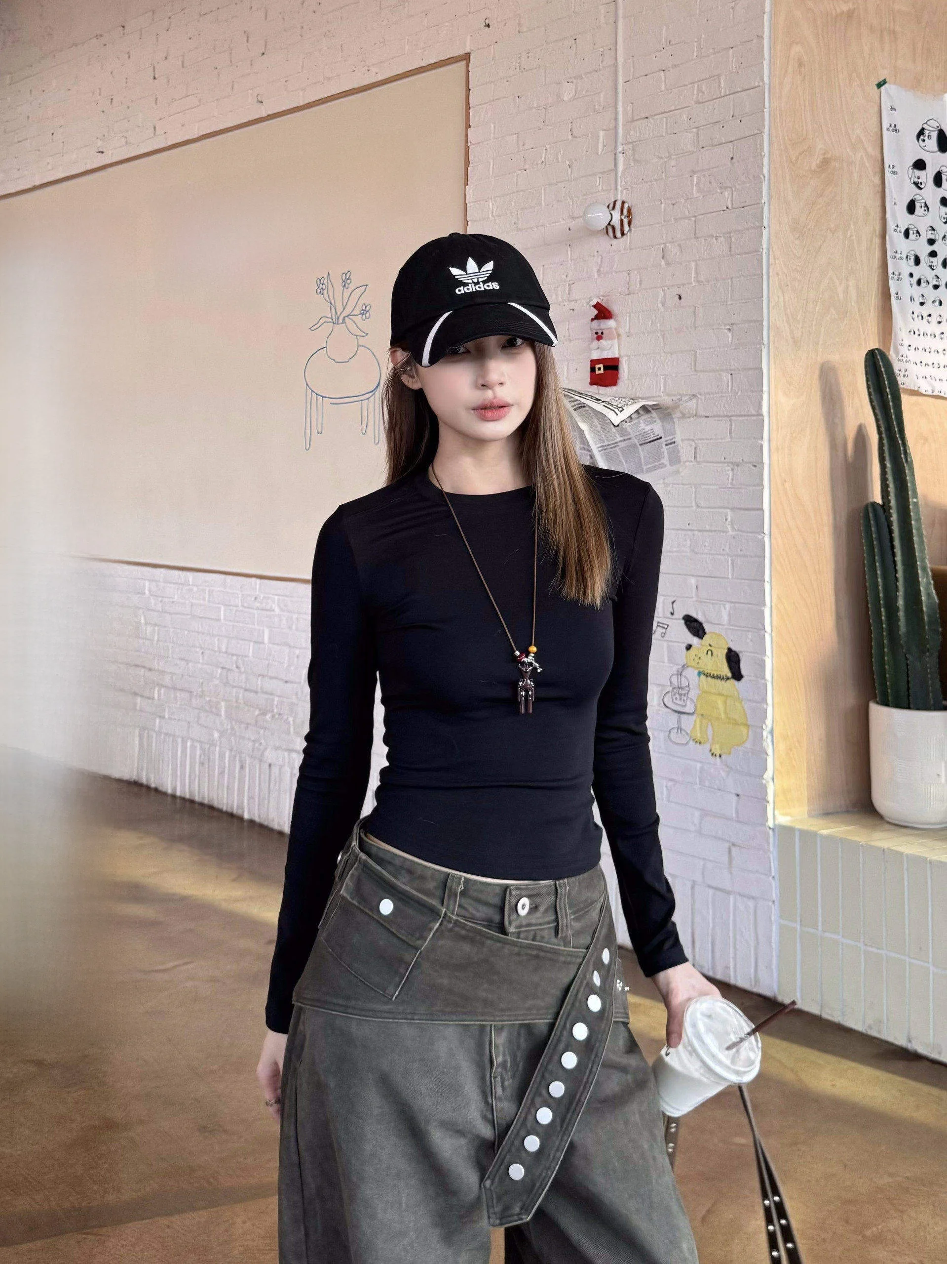 

Женская облегающая футболка с длинным рукавом и круглым вырезом, базовый слой, XFX, американский ретро-стиль, хлопок, осень-зима, модная