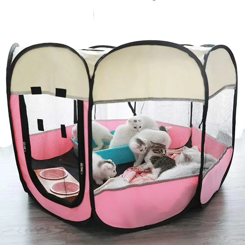 Dog Tent Portable House Breathable Outdoor Kennels Fences Pet Cats Delivery Room Easy Operation Octagonal Playpen Dog Crate