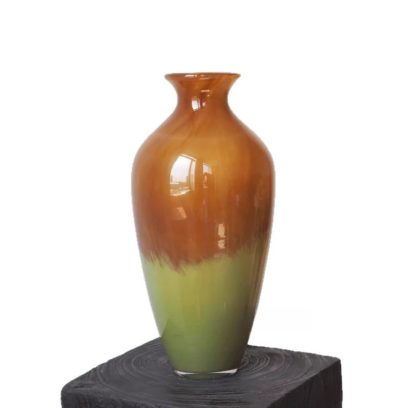 Medieval colored glazed large vase, light luxury and high-quality horse drunk flower arrangement living room ornament