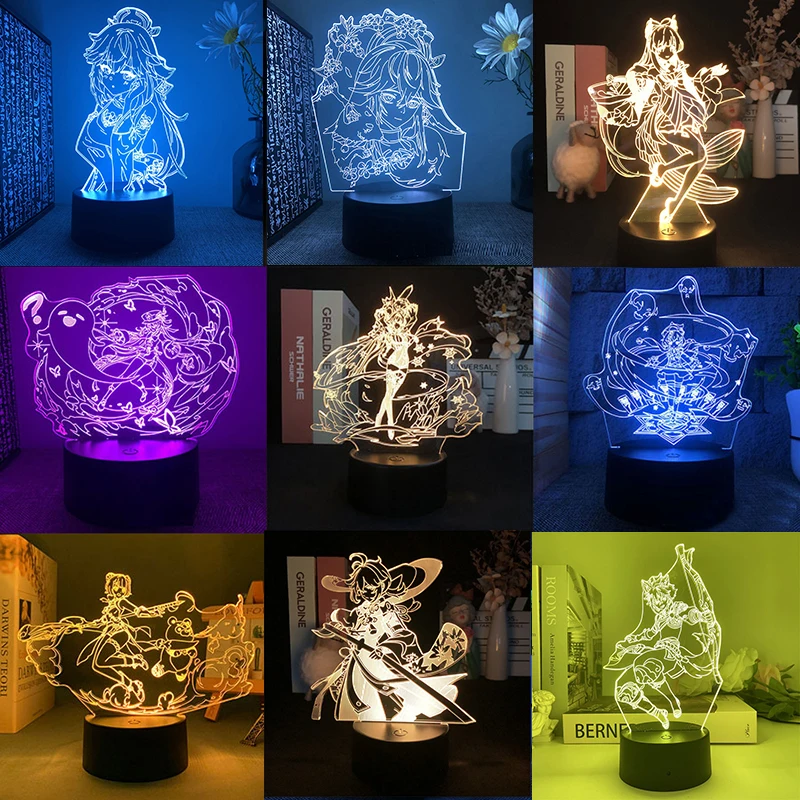 Genshin Impact Yae Miko Hu Tao Scaramouche Game Figure 3d Led Lamp For Bedroom Kazuha Tighnari Acrylic Night Lights Gift