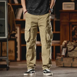 Men's Streetwear Loose Casual Vintage Pure Cotton Big Pocket Straight Cargo Pants Cityboy Trousers