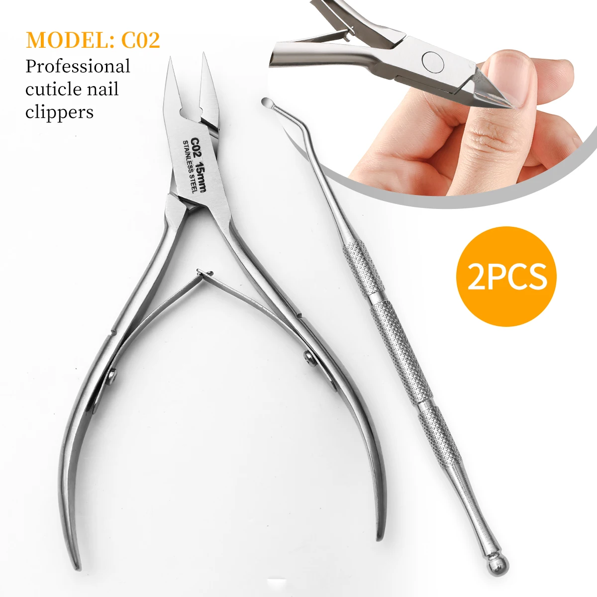 2 szt. Szczypce do skórek, profesjonalne obcinaczki do skórek ze stali nierdzewnej Obcinaczki do skórek, narzędzia do pedicure do paznokci i paznokci u stóp (srebrne