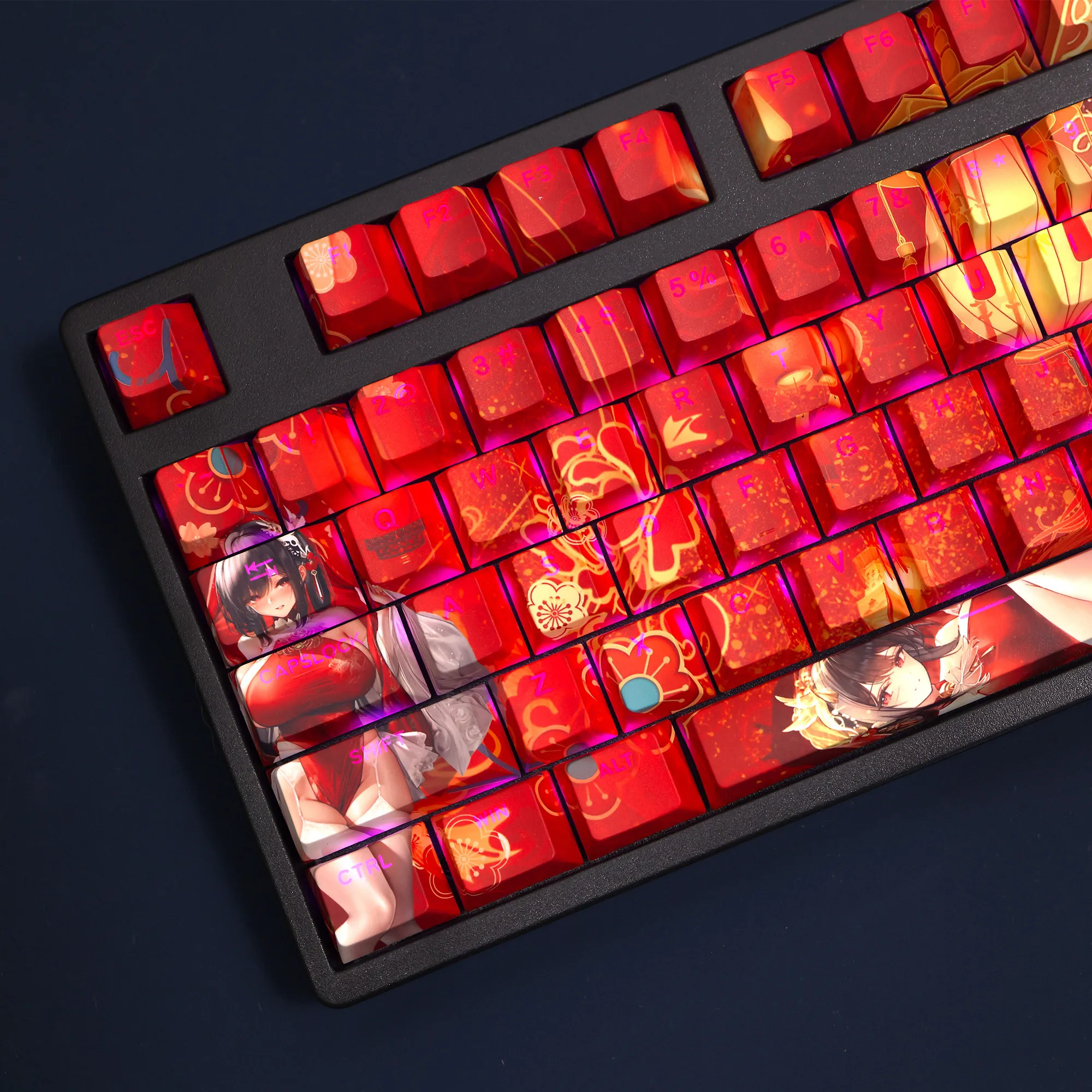 108 Keys/Set Chen Hai Red Azur Lane Cute Sexy Girl PBT Keycaps Cherry Height for MX Switch Mechanical Keyboard Game Custom