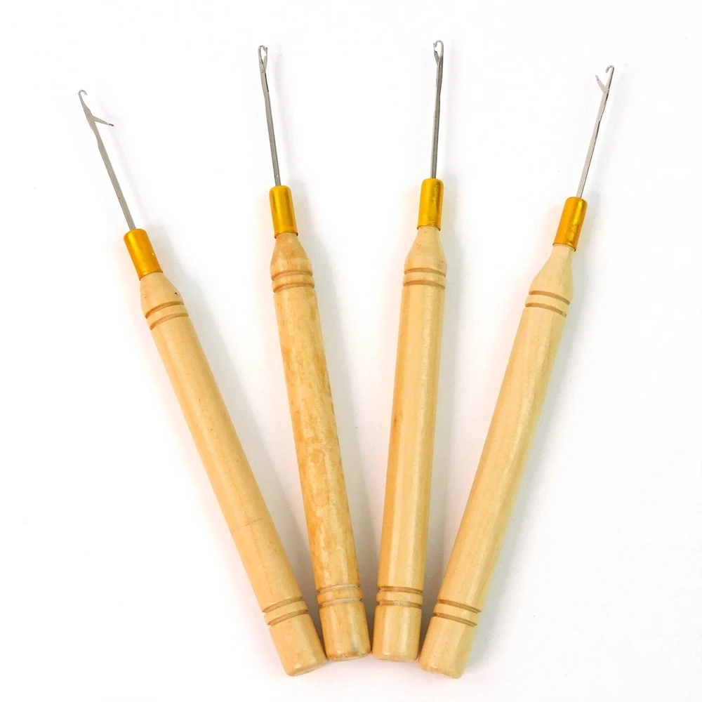 50Units Wooden Hook Needles Top Quality Wooden Pulling Threader Hook Needles Bamboo Latch Hook needle For Micro Ring Tools