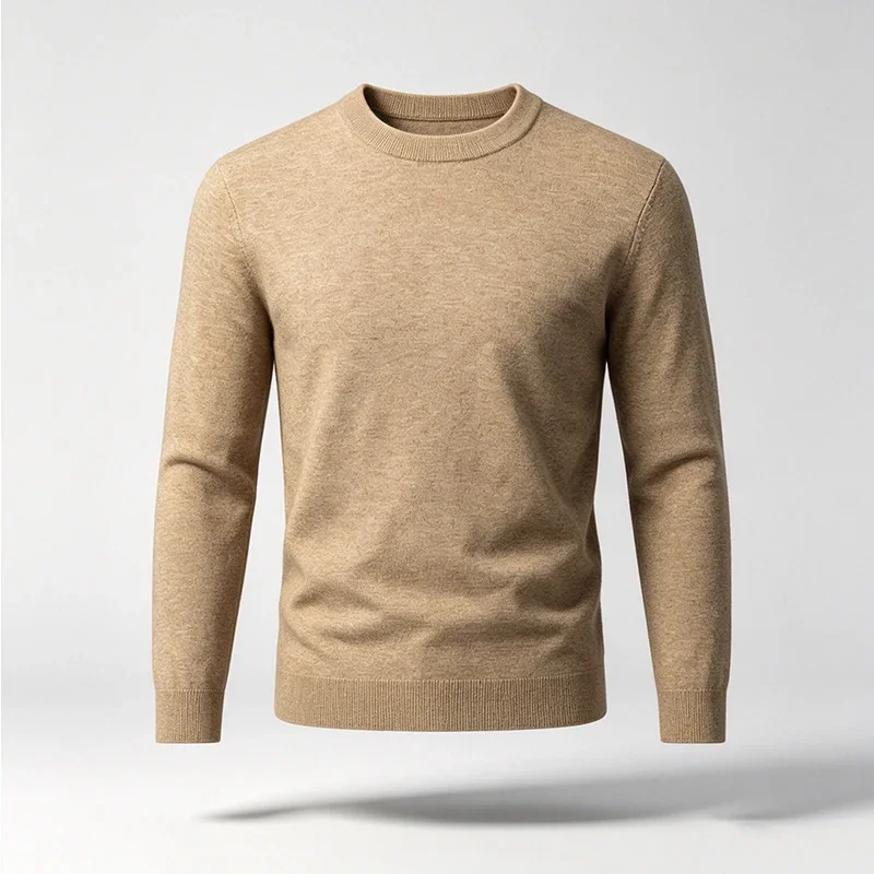 Mens Crew Neck Long Sleeve Sweater Skin Friendly Soft Texture Round Collar Slim Silhouette All Match Male Layering Apparel