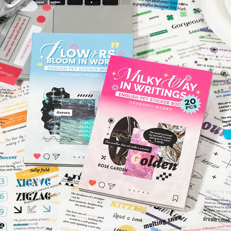 Mr Paper 20pcs/bag Word Cure PET English Sticker Book Handbook Material Decorative Stickers DIY Photo Frame Scrapbook Journal