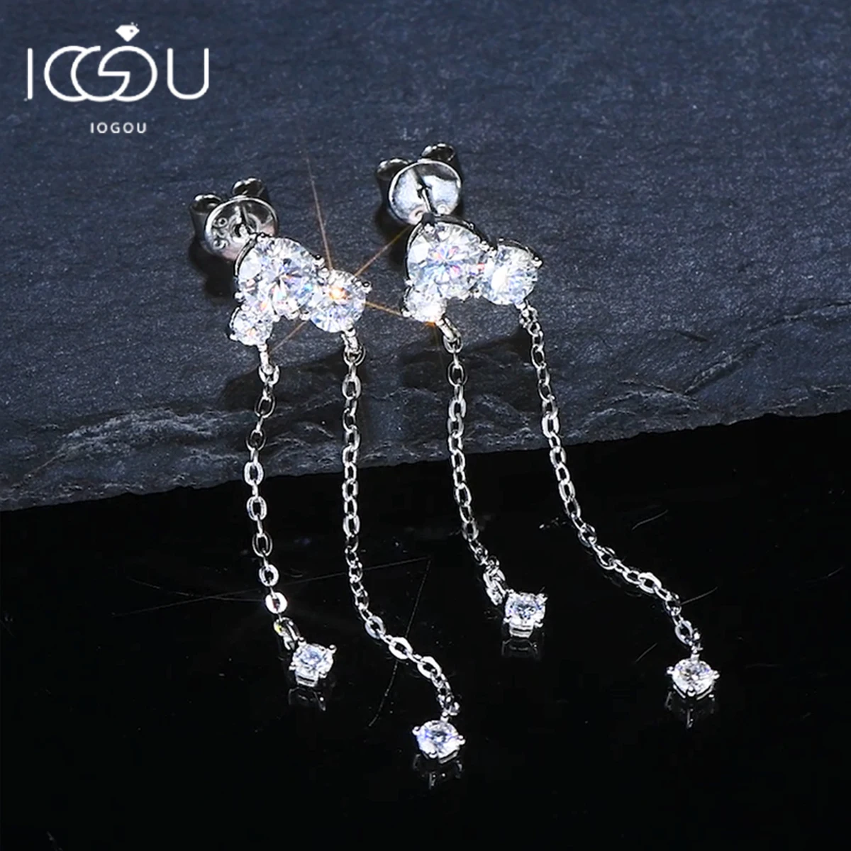 40mm Long Tassel Drop Earrings 100% 925 Silver D Color Moissanite Stud Earrings for Women Engagement Jewelry Valentine Day Gift