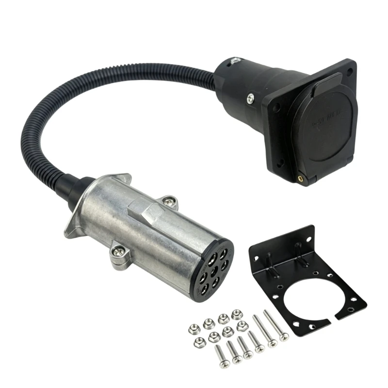 Trailer Plug Adapter for European 24 V 7 Round Pin and American 7-Way Blade Interfaces with Flexible Sheathed Cable, Mounting