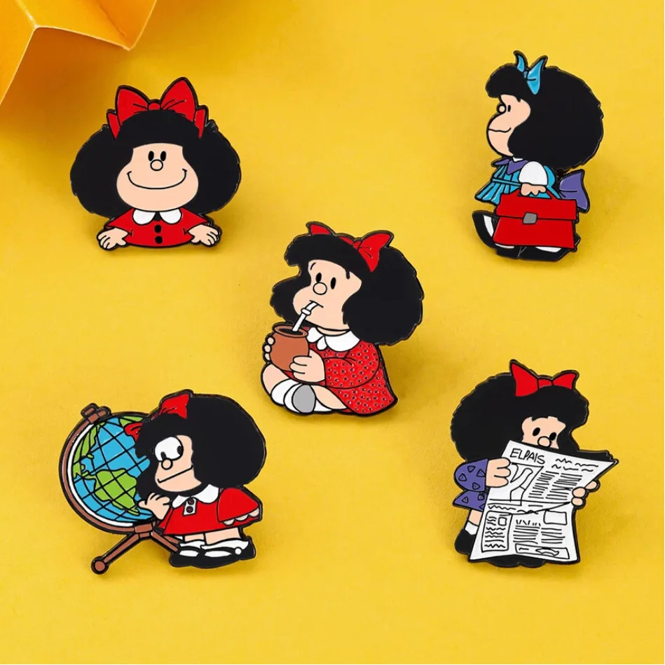 5 Broches de Personajes Lindos de Anime Mafalda, Pin Esmaltado Individual, Accesorios de Metal para Mochila, Ropa, Joyería, Regalo