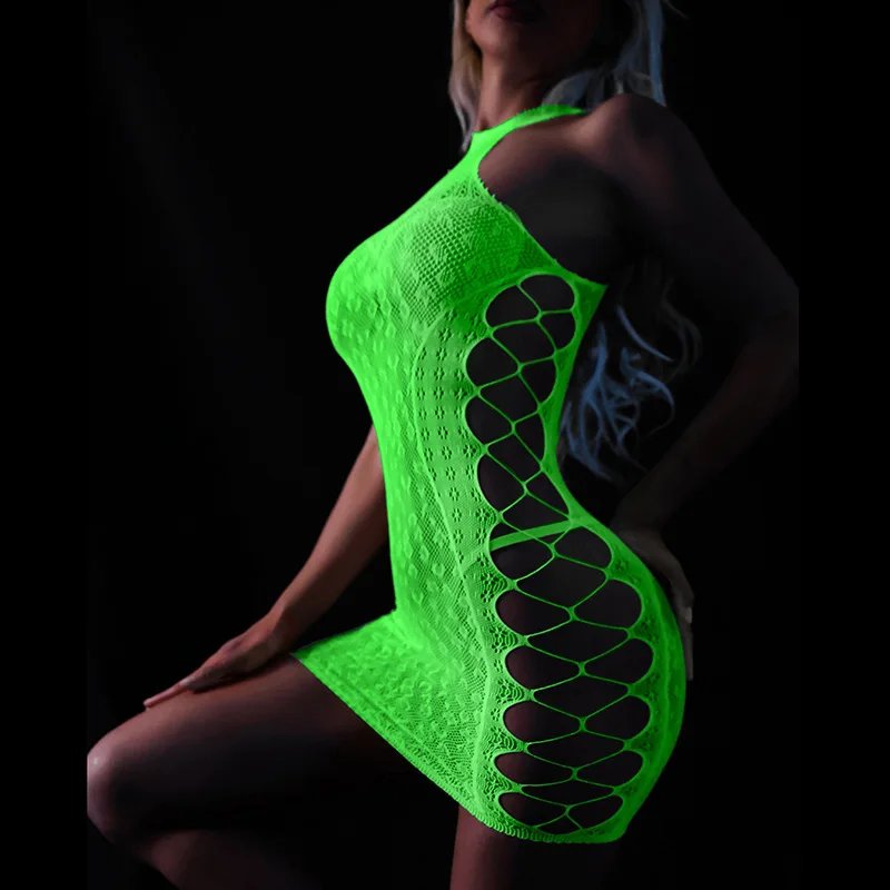 Sexy Bodysuit Glow in Dark Porno Women Erotic Lingerie Babydoll Plus Size Sexy Costumes for Women Luminous Mesh for Sex Dresses