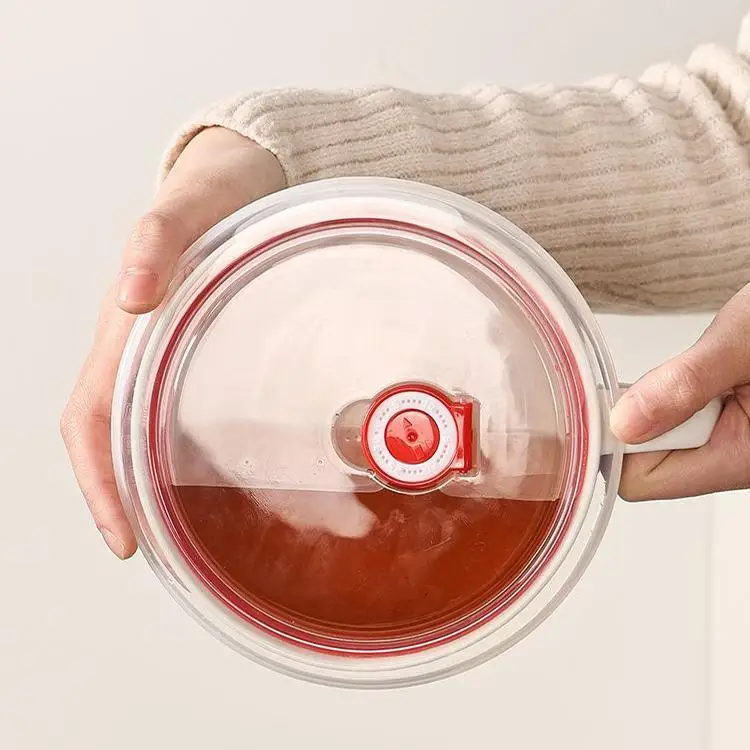 Tazón de cerámica para sopa, tazón de arroz con tapa y asa, apto para microondas, tazón para mantener la frescura, práctico t...