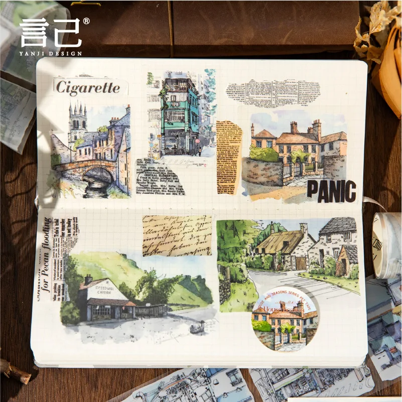 Mr. Paper, Houses and Seasons Series Washi Tape, Vintage House Students Hand Account DIY Landscaping Decorative Material Tape