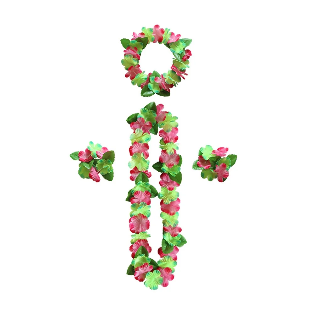 

6Pcs Hawaiian Garland Flower Wreath Set Headband Necklace Bracelet Summer Beach Party Hawaiian Accessory Floral Wreath Set