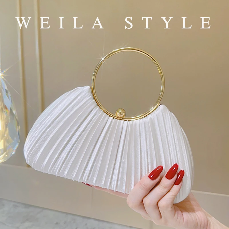 

Elegant Pleated Women’s Evening Clutch, Luxury Ruched Banquet Purse, Suitable For Formal Events And Parties