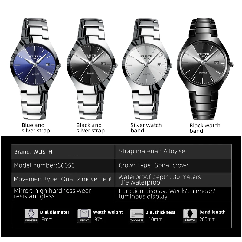 Man Watches Business Simple Steel Strip Black Calendar Luminous Waterproof Male Fashion Quartz Clock Watches montre homme